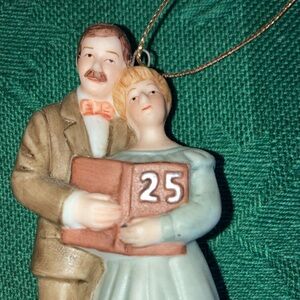 Vtg. 25th wedding anniversary ornament, heavy, perfect cond.$25